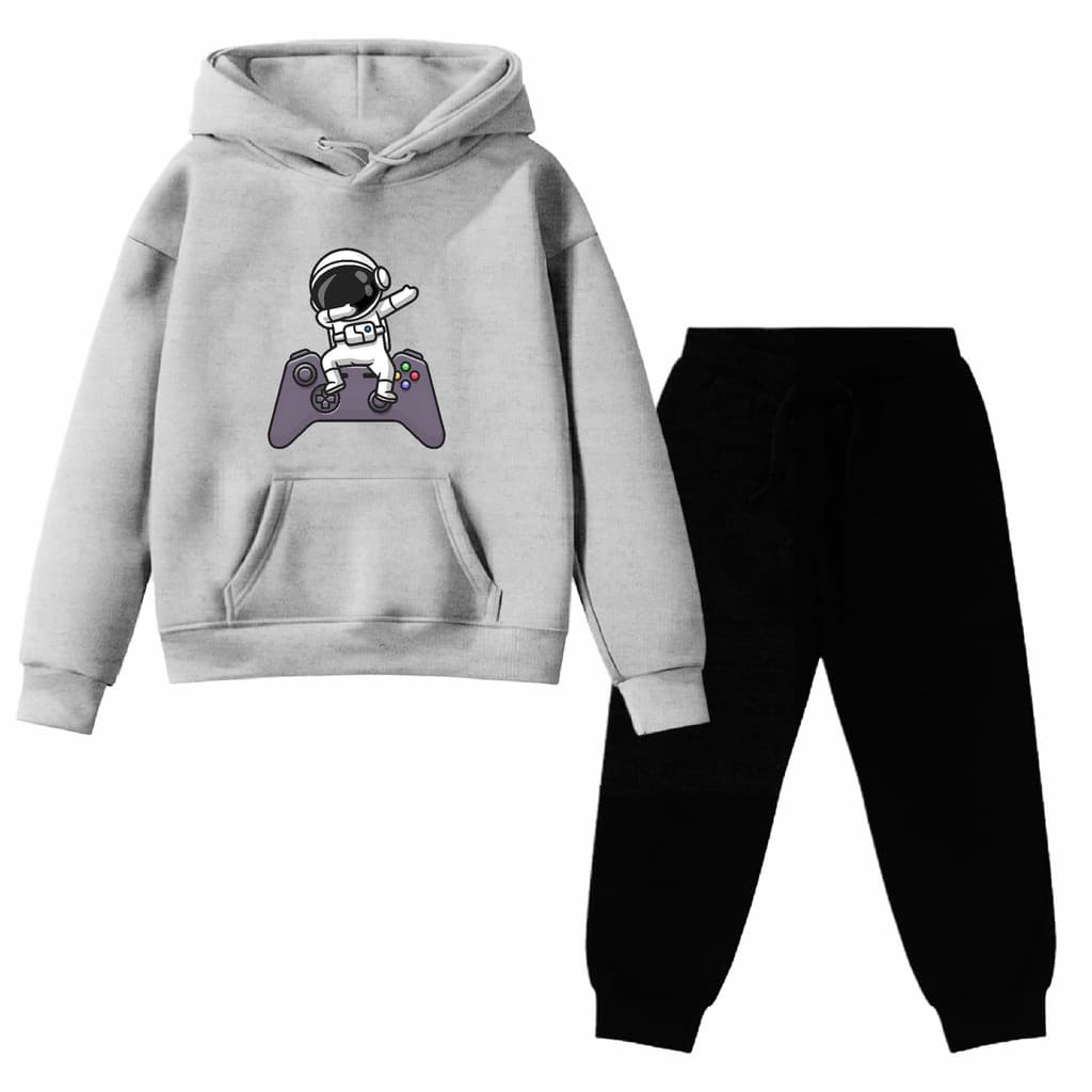Kit Blusa Calça Moletom Flanelado Infantil Canguru Astronauta Game Controle Gola Careca Ps5 Xbox
