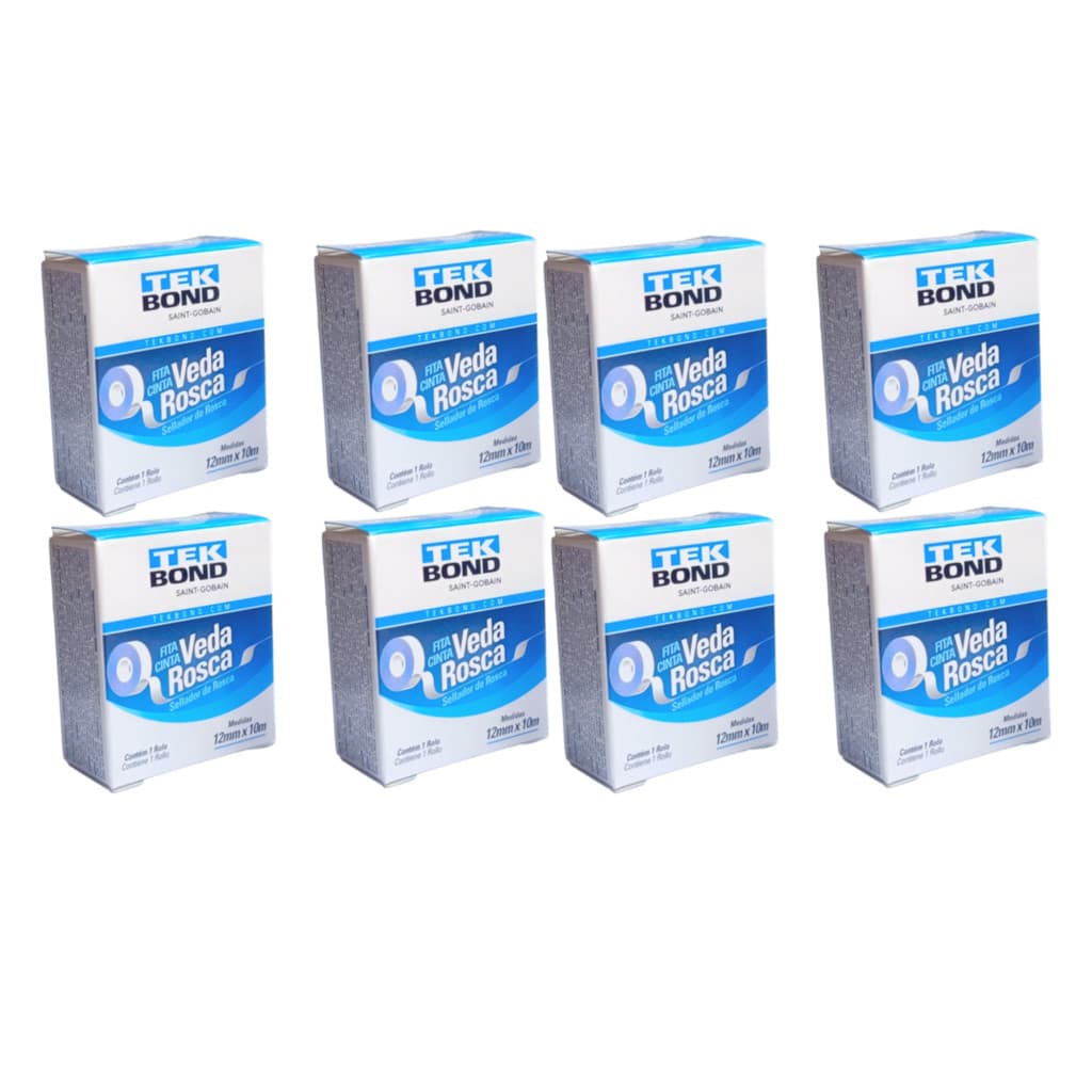 Kit 8 Fitas Veda Rosca Teflon 10 Metros 12mm Tubos Conexões Tekbond