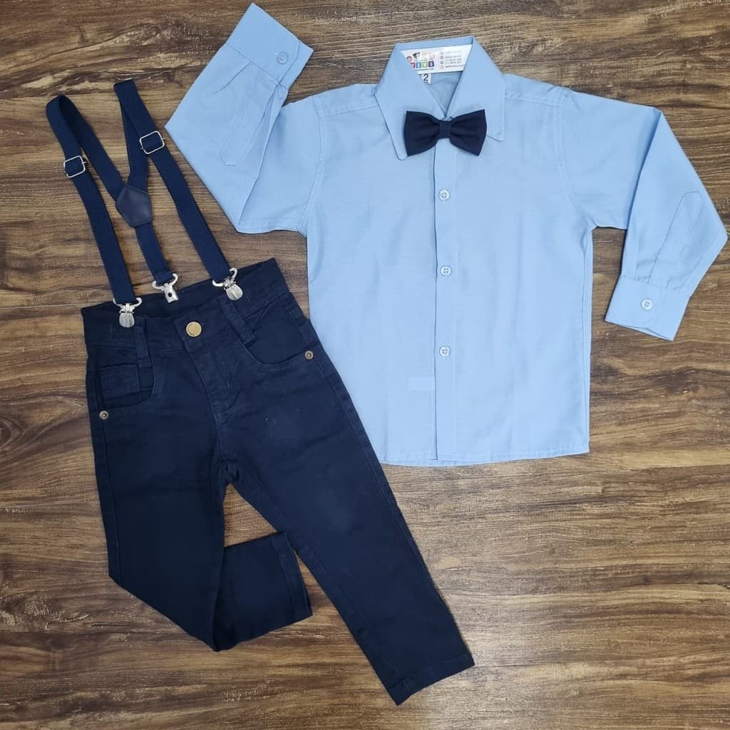 Camisa Social Azul com Calça Azul Marinho Infantil