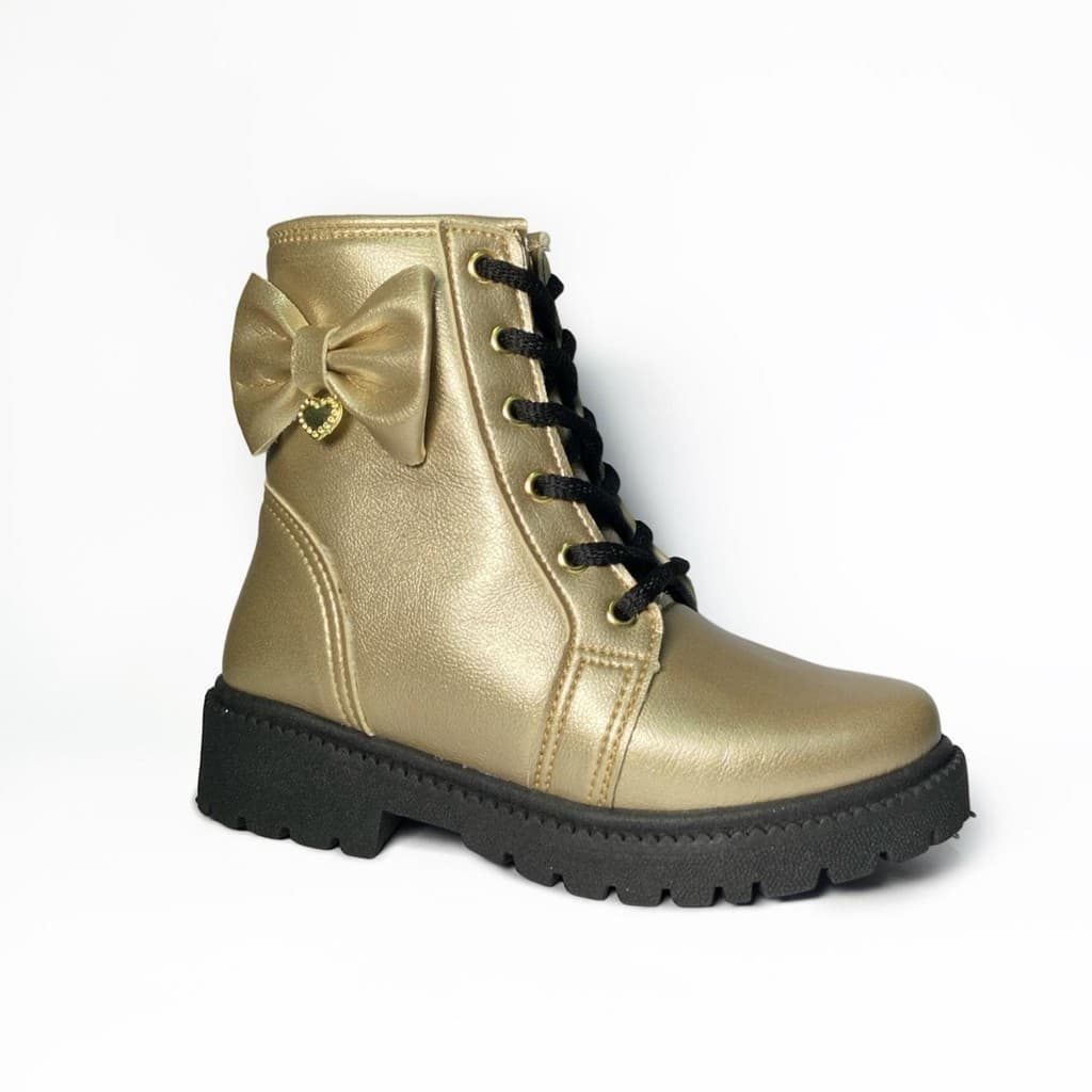 Bota Tratorada Infantil Menina Dourado Laço 20 Ao 34