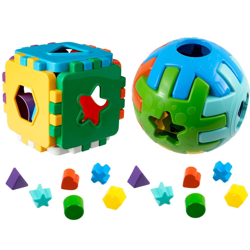 Cubo Didático e Bola Didática para Bebê – Brinquedo Educativo de Encaixar e Montar Acima de 1 ano