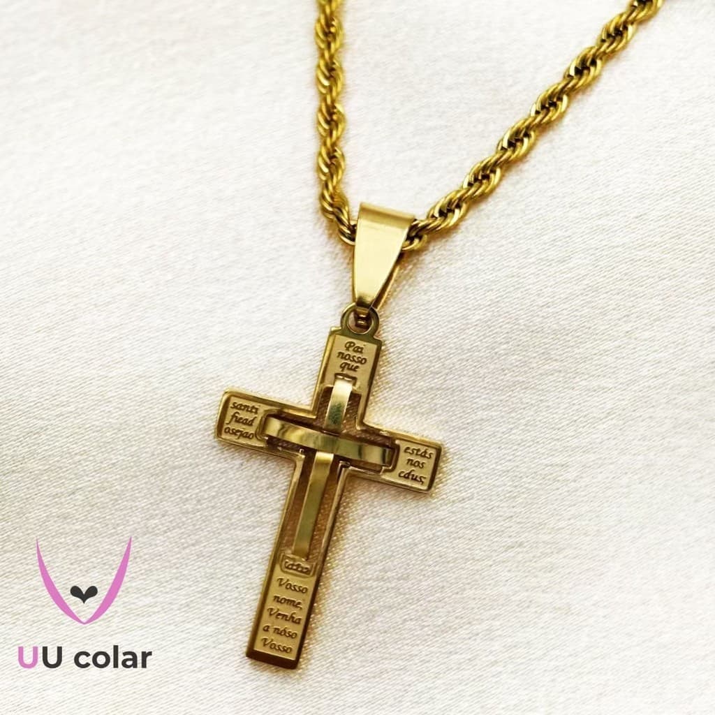 Colar. Cordão Masculino e Feminino - corrente de Cruz em Prata Dourada colar de osso moda presente