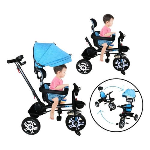 Triciclo Infantil Empurrador C/ Capota 2x1 Preto Importway