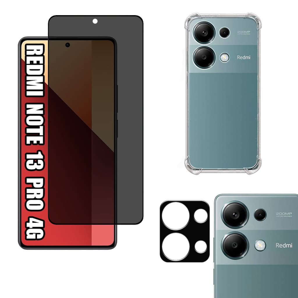 KIT Para Xiaomi Redmi Note 13 Pro 4g | Película de Privacidade 3D - Capa - Película da Câmera 3D