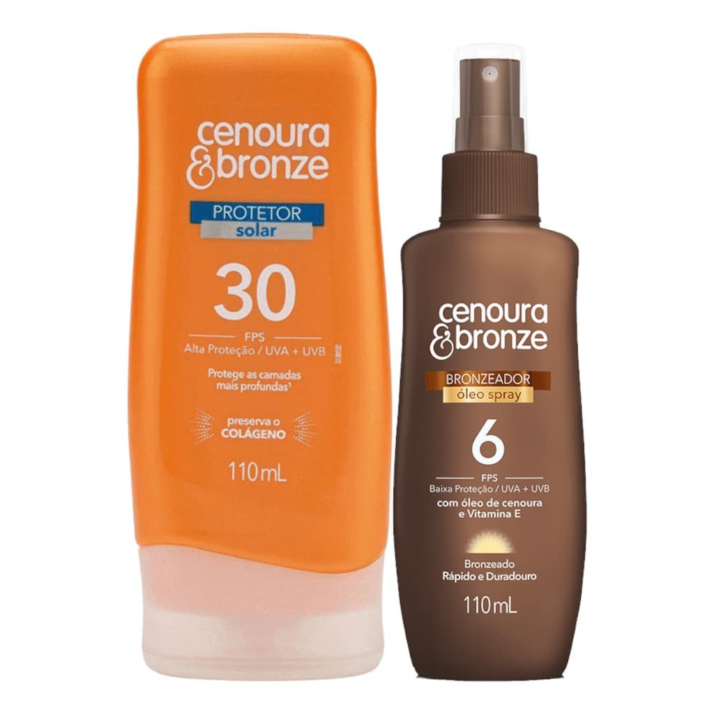 Kit Óleo Bronzeador Fps6 +30 fps  Protetor Solar Cenoura & Bronze a loção fps 30 validade mes 6