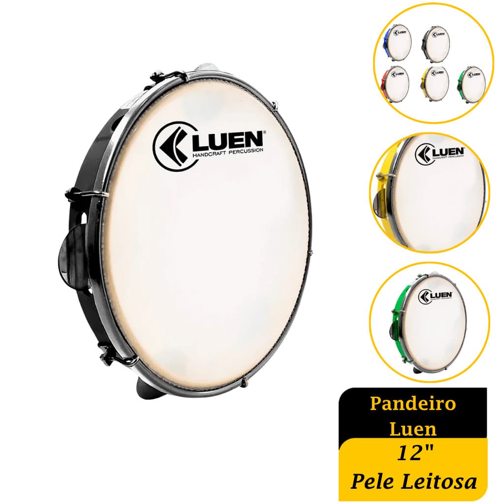 Pandeiro Luen Profissional 12" Pele Leitosa Premium