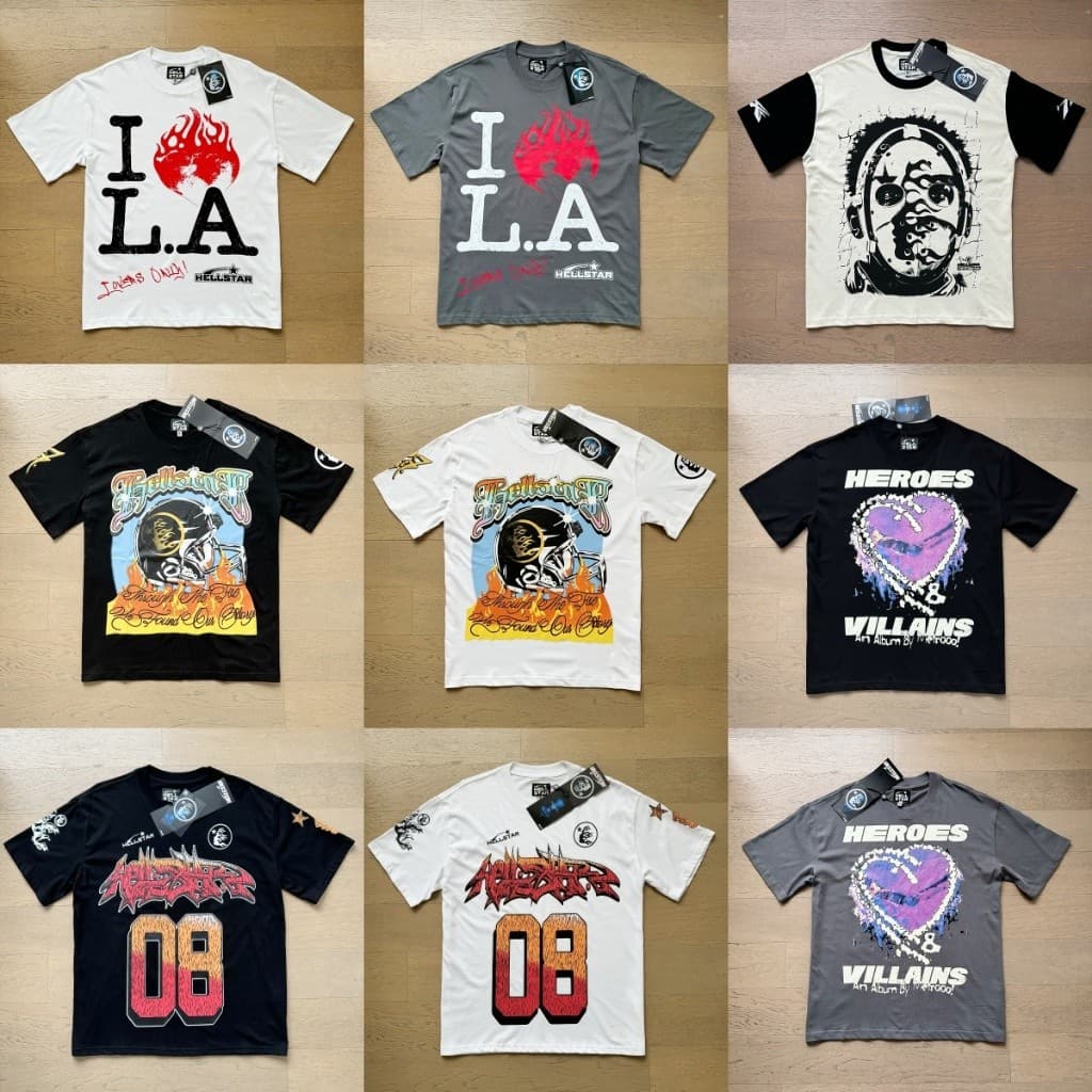 Hellstar Verão Moda Manga Curta Em torno do Pescoço Solto T-shirt Street Hip Hop Tee Oversize