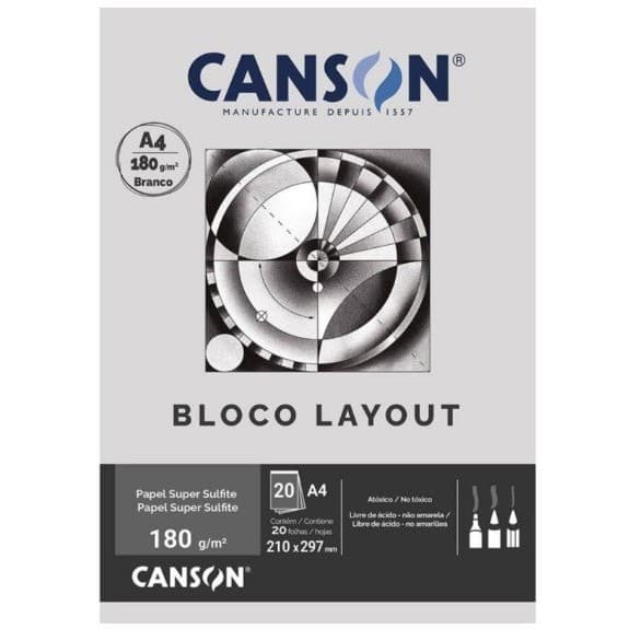 Bloco Layout 180 G/m² Técnico A-4 21,0 x 29,7 cm Com 20 Folhas Canson