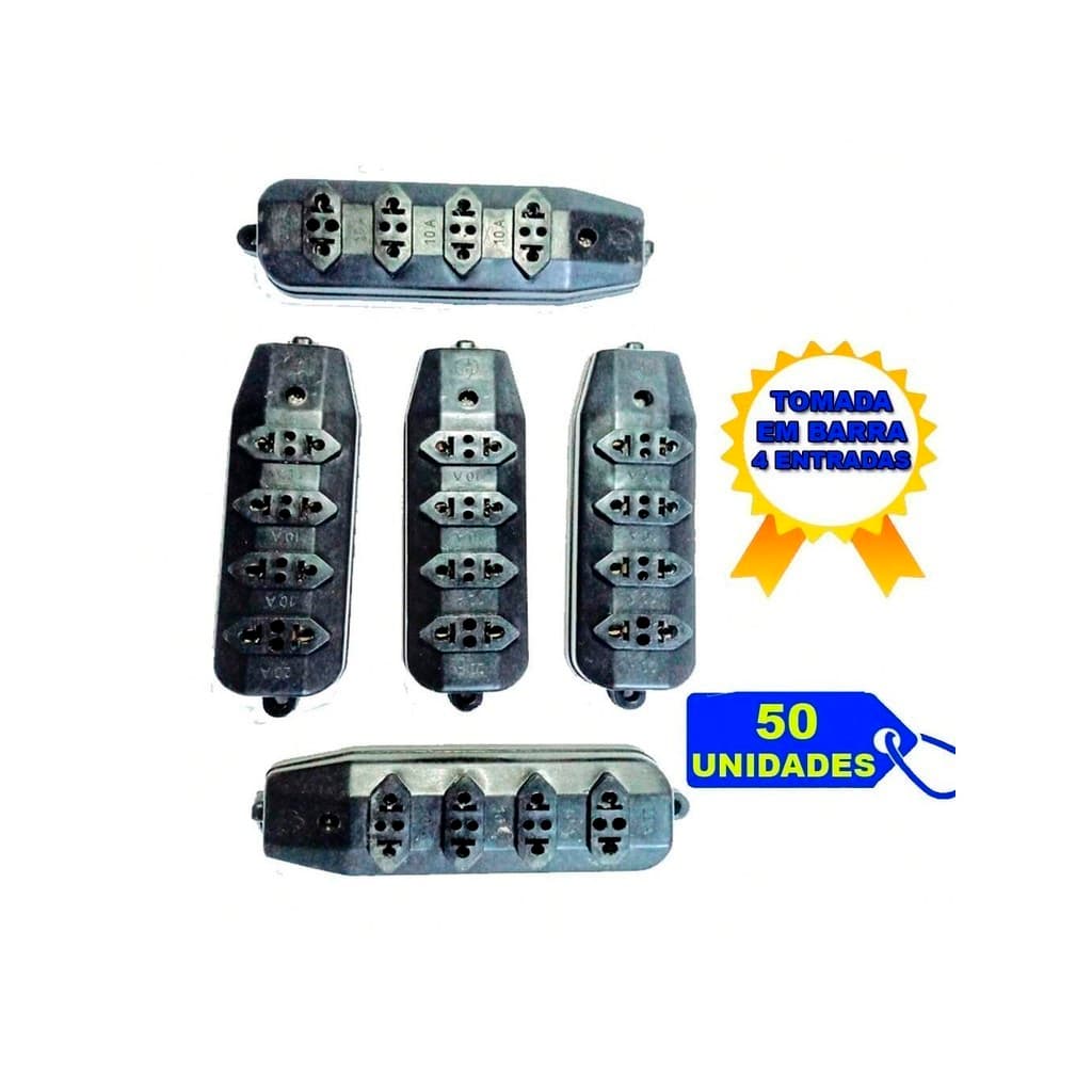 Kit 50 Tomada Em Barra Quadrula Preta Para Extensão 10a e 20a 3p