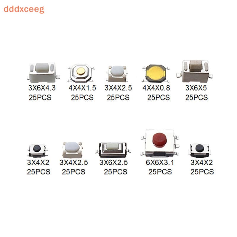 [dddxceeg] 100/250pcs Botão Do Carro 10 Tipos De Controle Remoto Teclas Microinterruptor De Toque Com Caixa