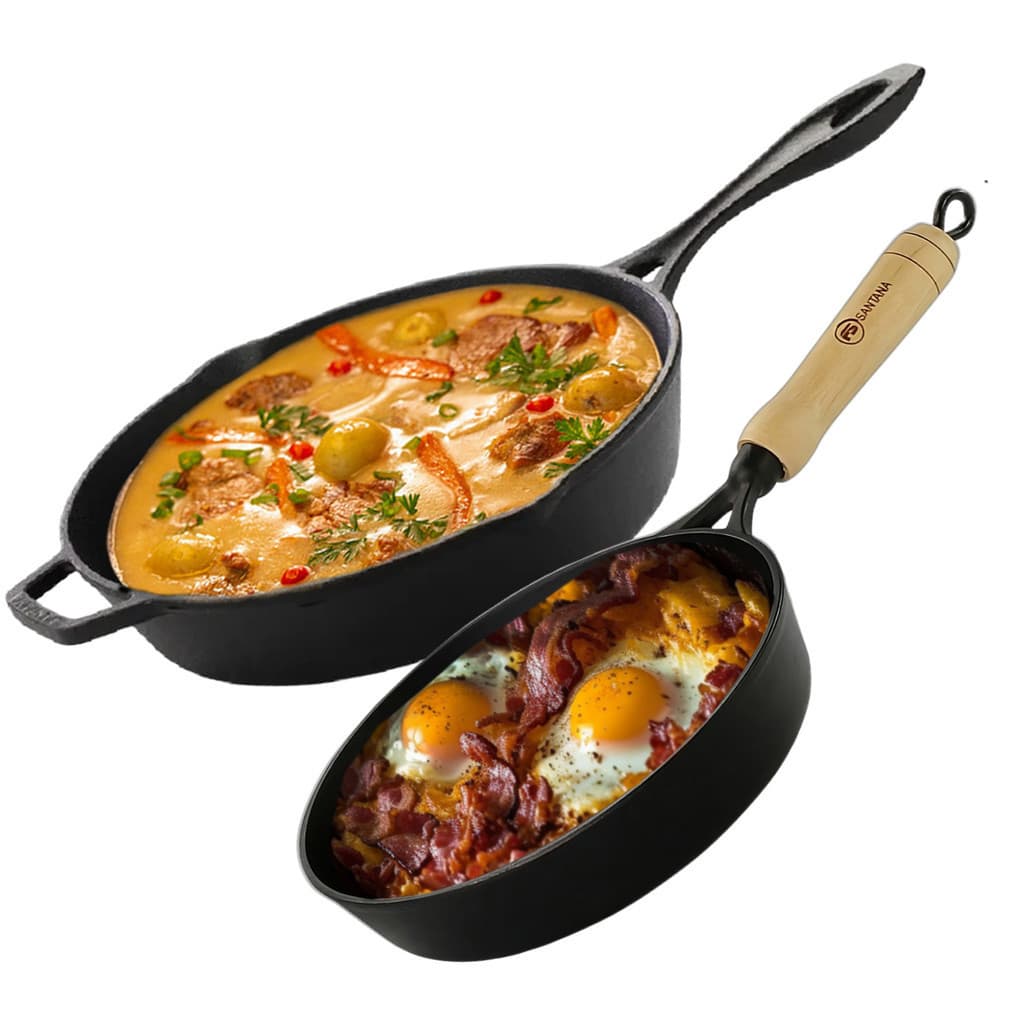 Kit Frigideira de Ferro Fundido 28 cm + Frigideira com Cabo de Madeira 22 cm Santana
