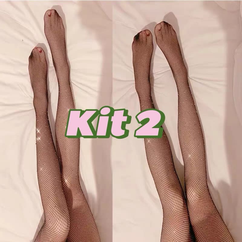 Kit 2 Meia Calça feminina Arrastão Com Strass Brilho Trama Aberta Rede Moda Radimi