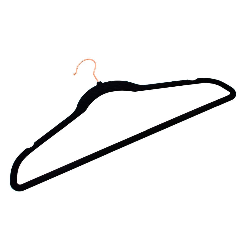 Kit 50 Cabides Veludo Preto Gancho Rose Antideslizantes 45cm