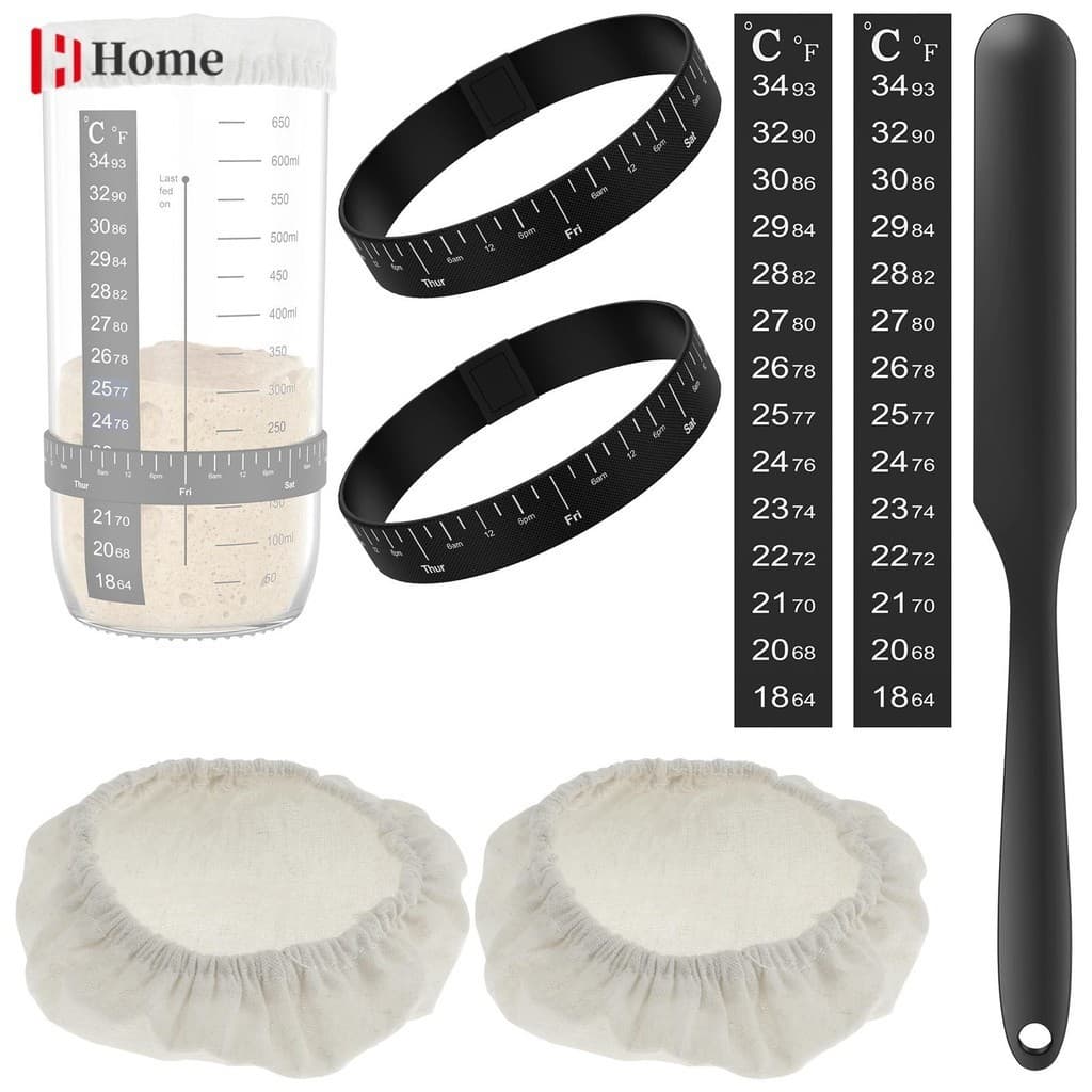 7 Pcs Sourdough Starter Kit De Acessórios Com Coberturas De Pano Faixas De Alimentação E Raspador De Substituição SHOPSBC1929