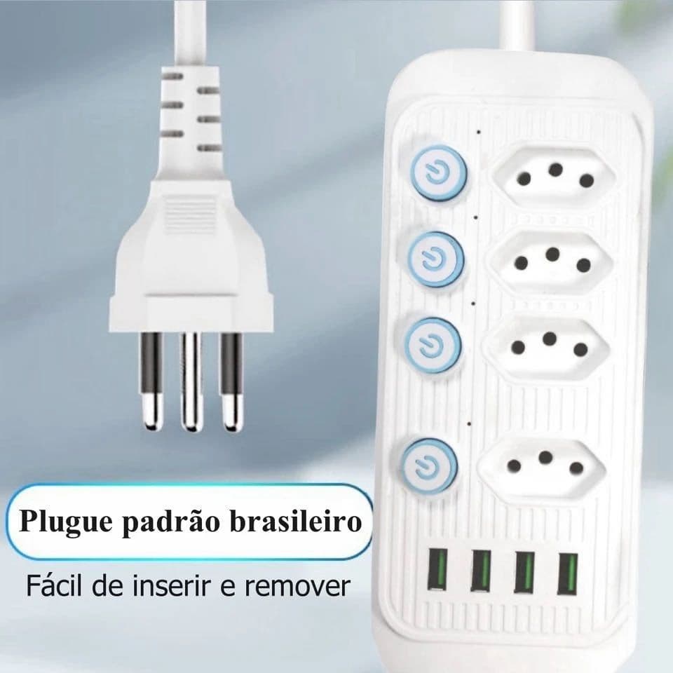 Extensão Filtro De Linha Segurança 4 Tomadas 4 Usb 2 metros facil