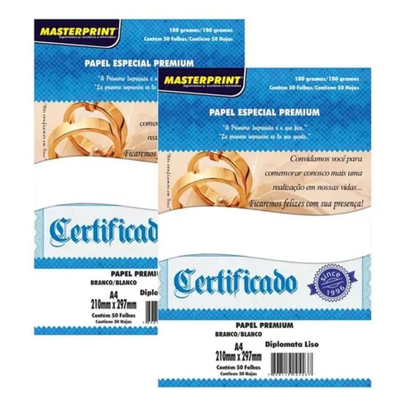Kit 2 Pacote Papel Branco Diplomata/offset 180g/m2 A4 50f (total 100 Folhas)