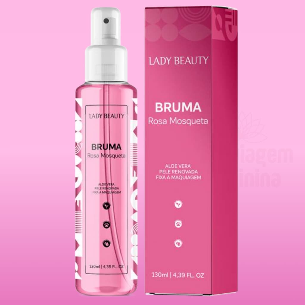 Bruma Fixadora Rosa Mosqueta Refrescante com Ácido Hialurônico Lady Beauty 130 ml