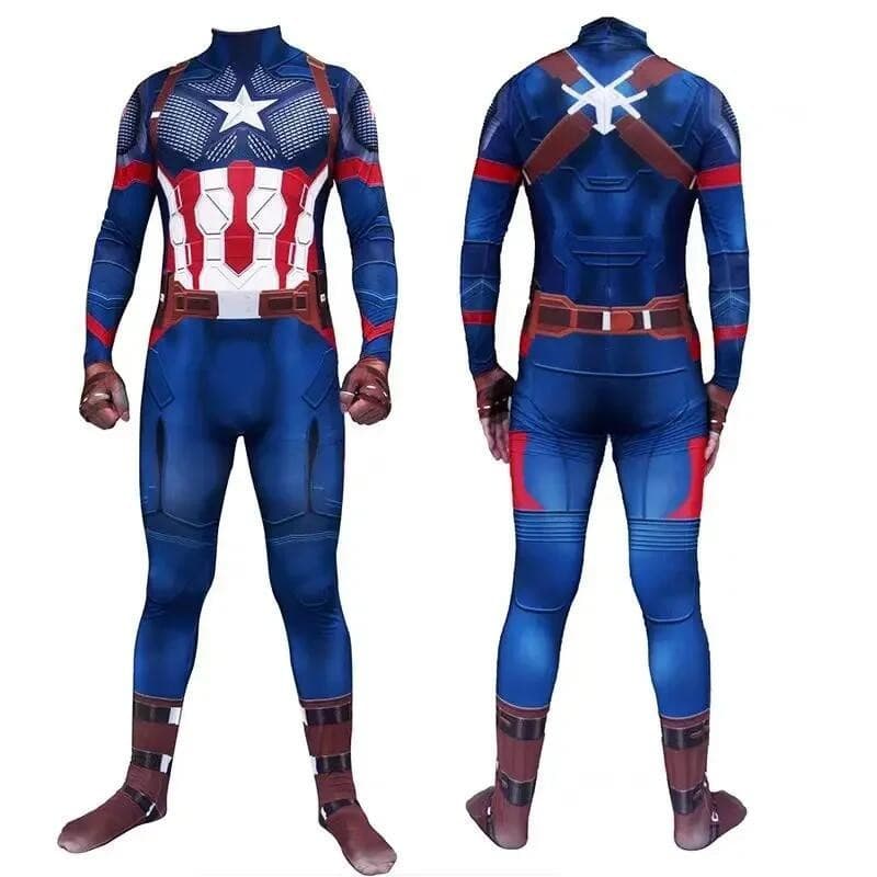 Fantasia de Cosplay do Capitão América Macacão Super-herói Festa Halloween Bodysuit Zentai para Crianças Adultos Tamanho