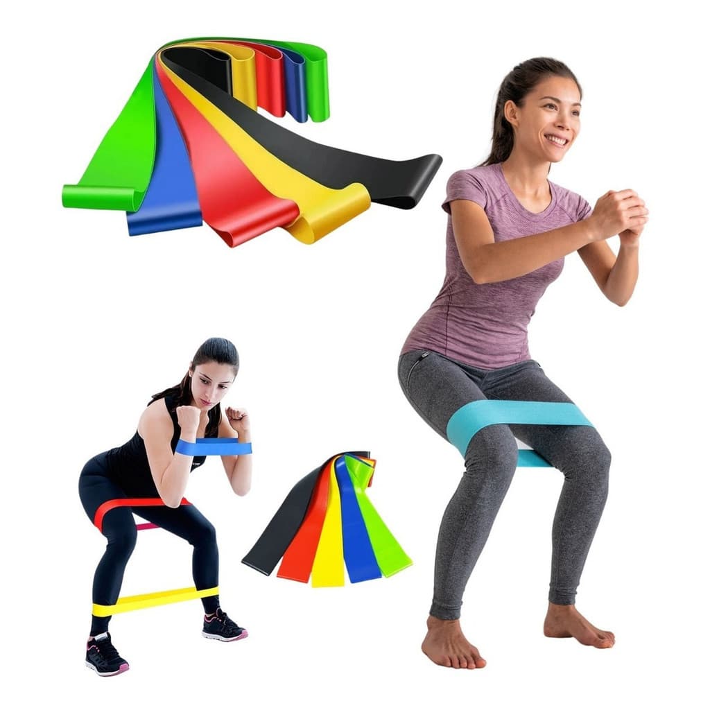 Kit 5 Faixas Elásticas Para Exercícios Multifuncional Yoga Fisioterapia e Treino Colorida