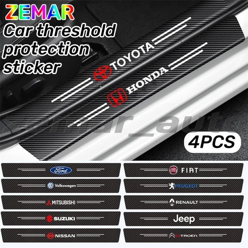 4 Unidades De Fibra De Carbono Adesivo De Soleira De Porta De Carro Protetor De Tiras De Limiar Automático Para Corolla