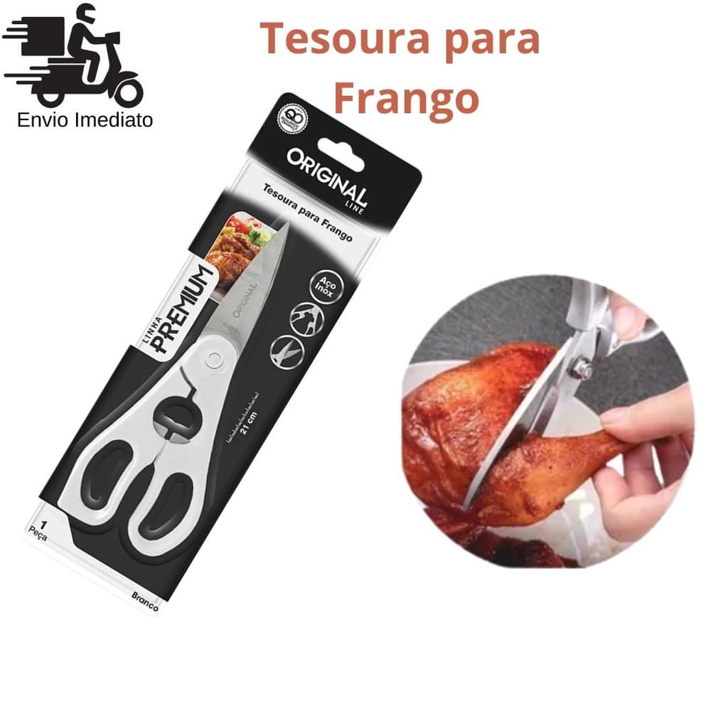 Tesoura Para Frango Em Aço Inox Resistente Original Line 21cm Cortar Aves Carnes Assados