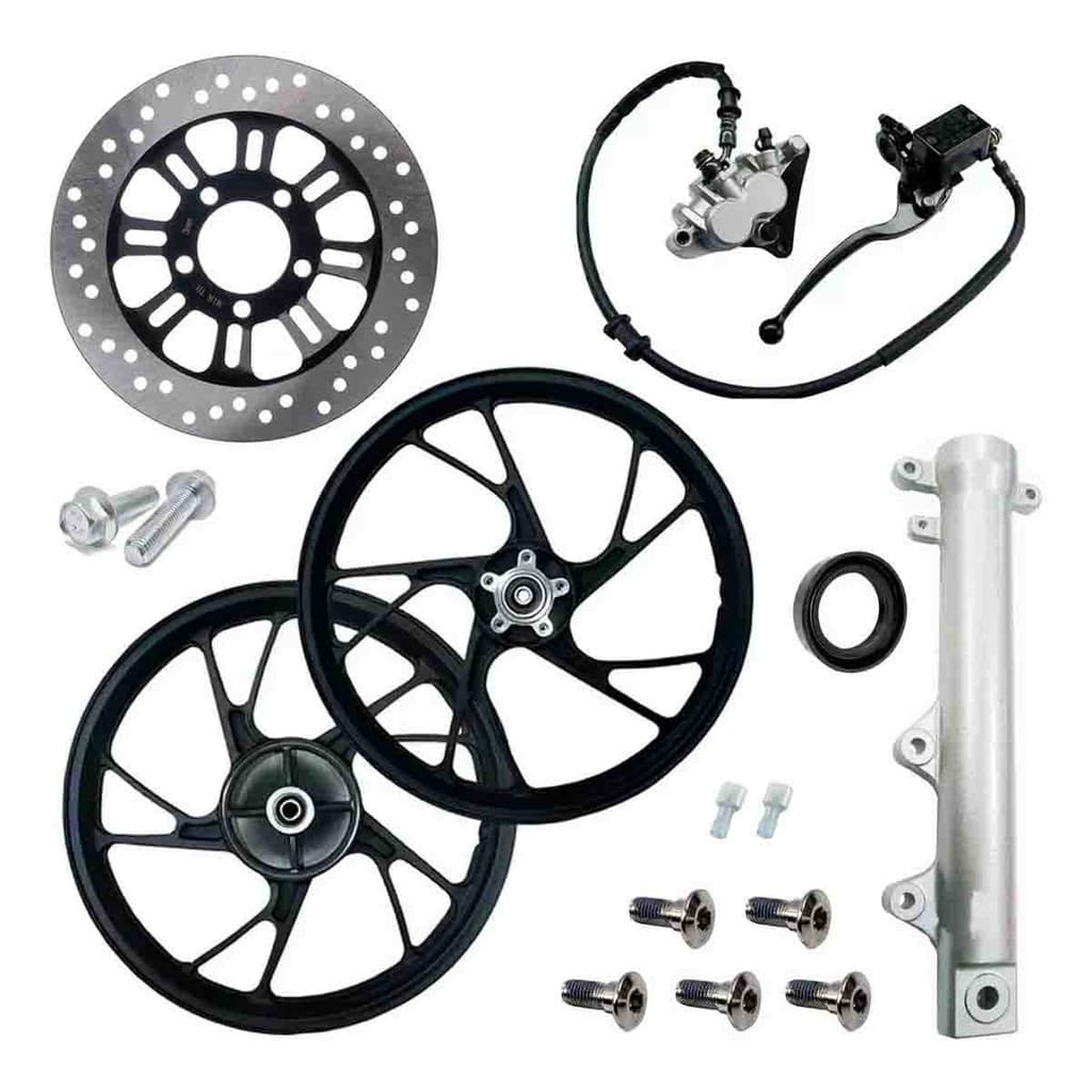 Kit Sistema Freio A Disco Cg150 Cg160 Titan Fan Start 150 160 2014 Em Diante Roda Jante Liga Leve Pé de Galinha Preta