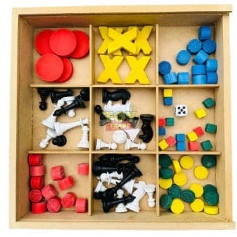 Brinquedo 5 em 1- Jogo Tabuleiro completo  Xadrez, Damas, Jogo Velha, Trilha, Ludo, Jogos de Mesa