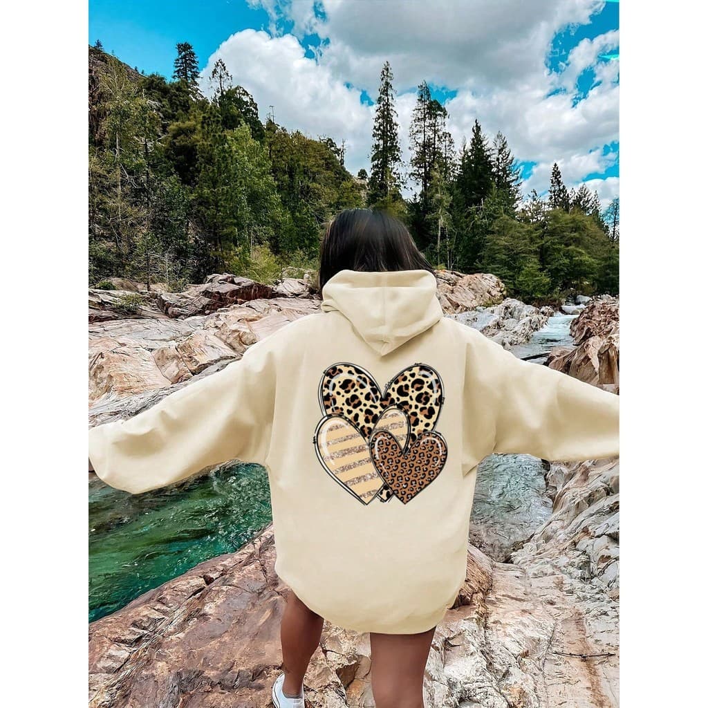 Moletom Feminino Canguru Estampado Corações Agasalho Casaco De Frio Flanelado Premium