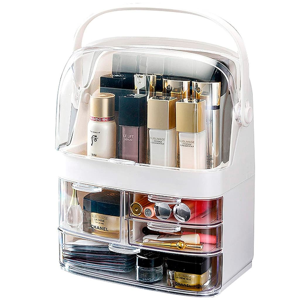 Caixa Organizadora de Maquiagem Cosméticos Com Gaveta Tampa Acrílico - Branco