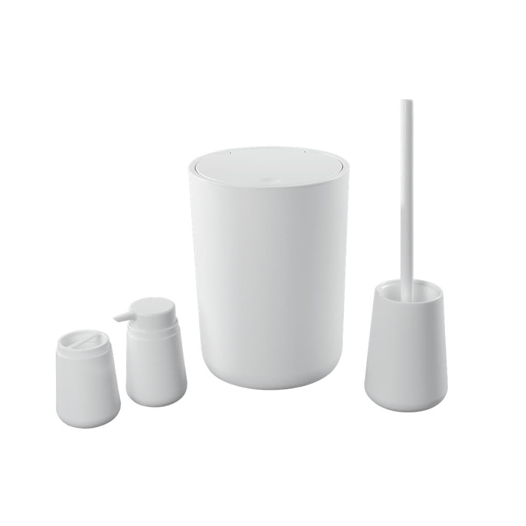 Kit Banheiro 4 Peças – Lixeira, Dispensador, Escova e Porta Escova