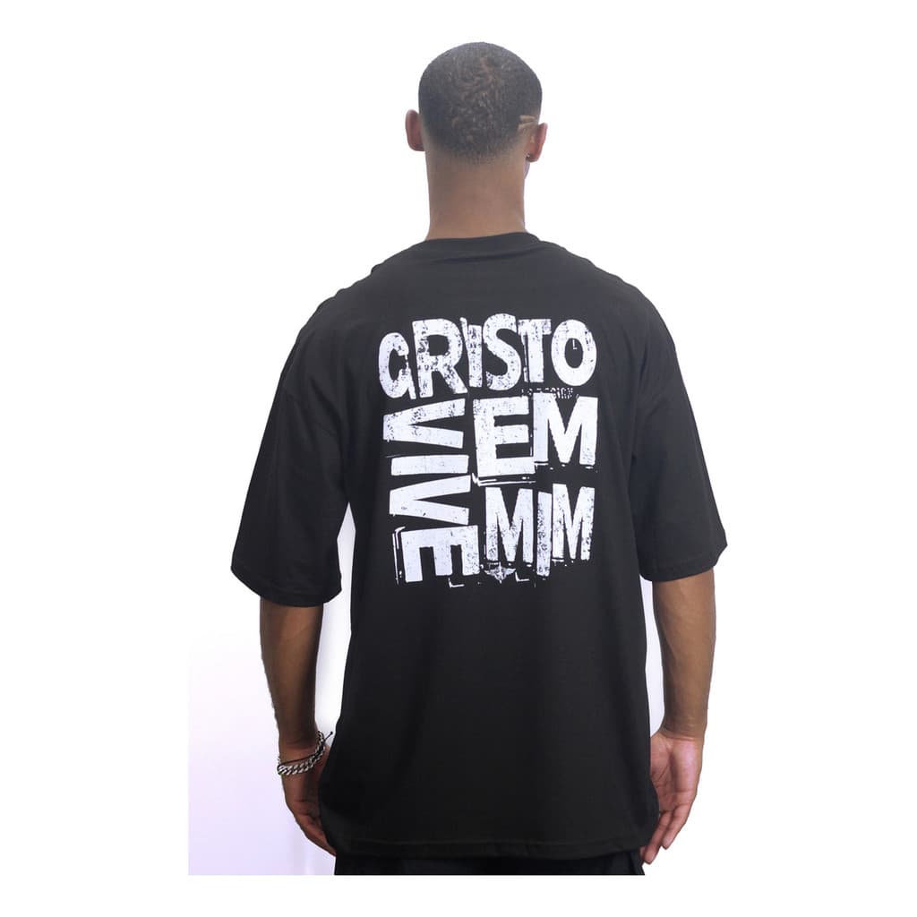 Camiseta Cristã Cristo Vive Em Mim M-2 Oversized Gospel