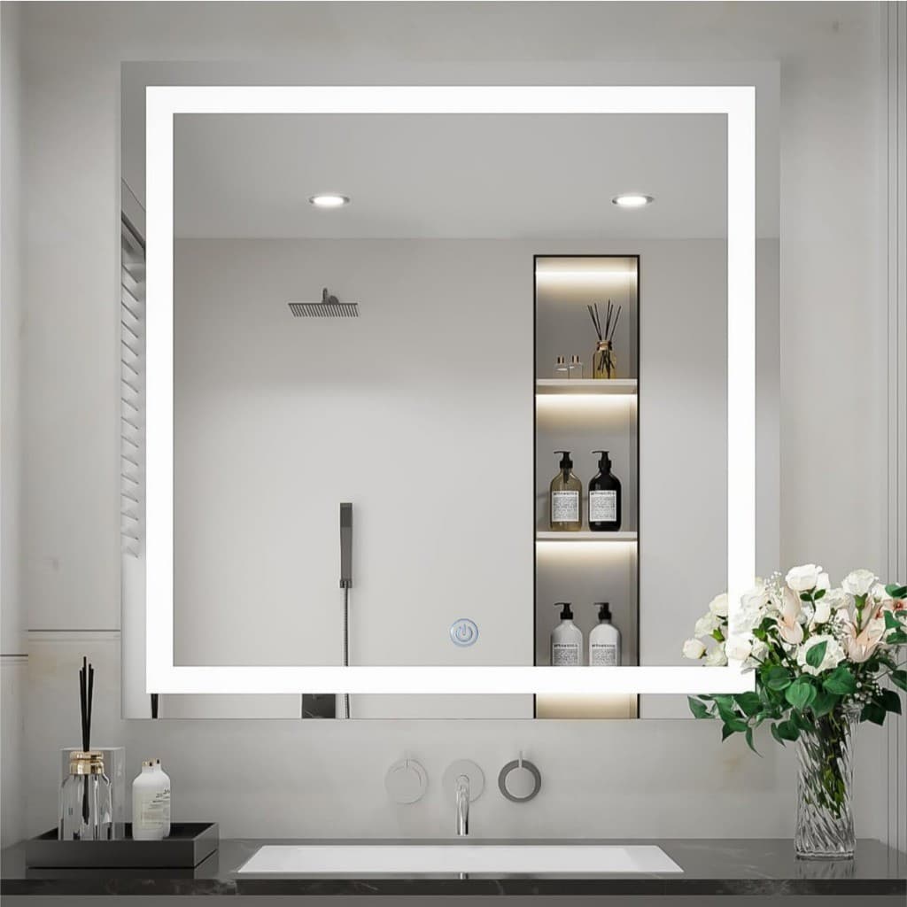 Espelho Quadrado 90x90 Jateado com 3 TONS DE  LED e Botão Touch Screen FONTE SLIN Camarim decoração