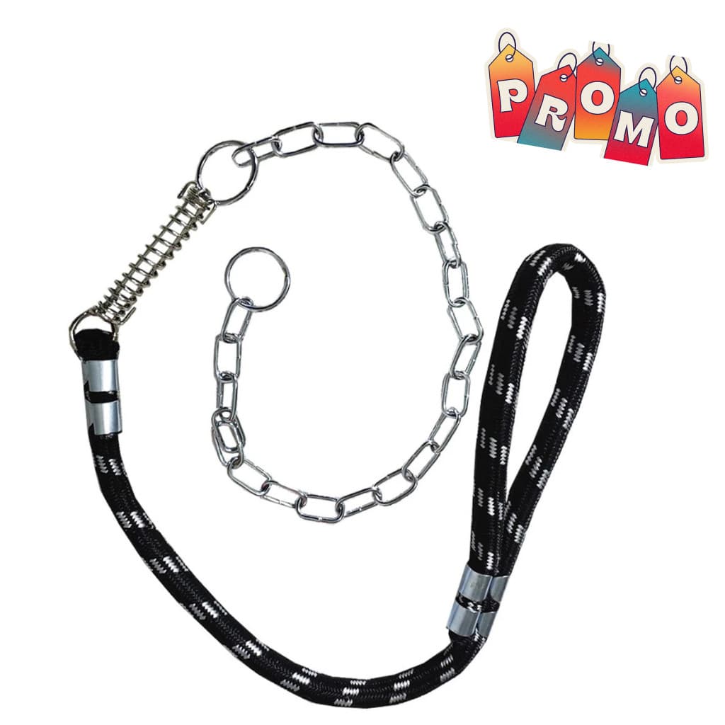 Guia Coleira 16mm x 60cm C/ Amortecedor e Corrente  Anti-Puxão para Cães Cachorro Médio Grande Porte