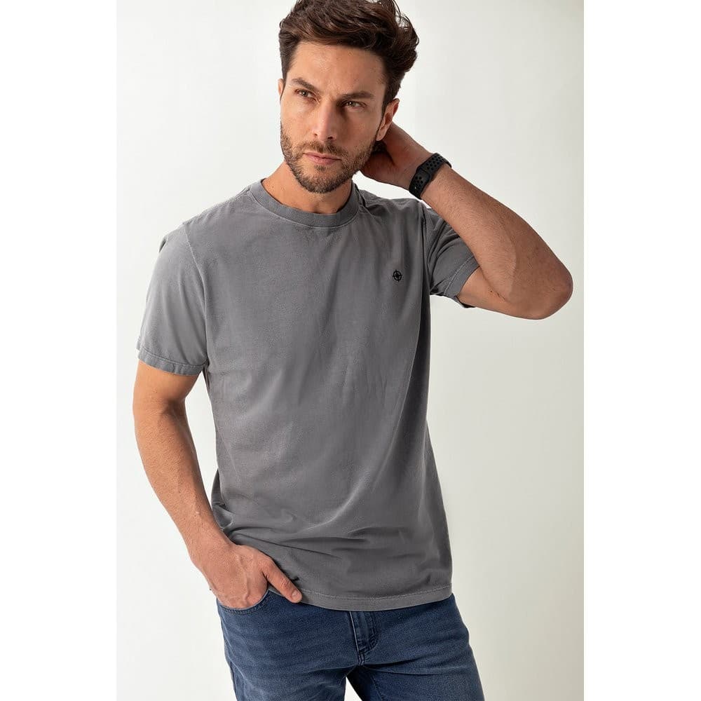 Camiseta Estonada Chumbo Vintage Marmorizada Algodão Premium Casual Masculina