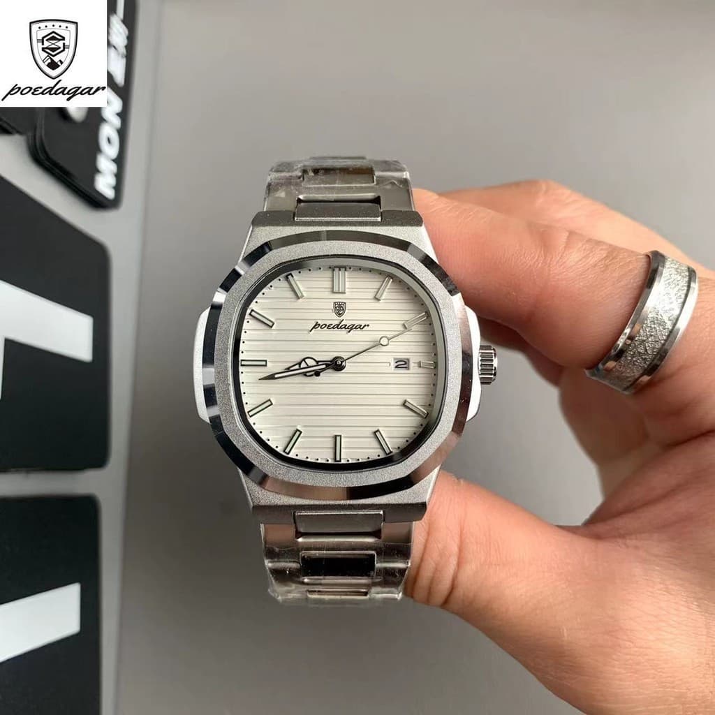 POEDAGAR Relógio Para Homens Vintage Quadrado Nautilus Negócios Lazer Luz Noturna À Prova Dwaterproof Água Calendário di