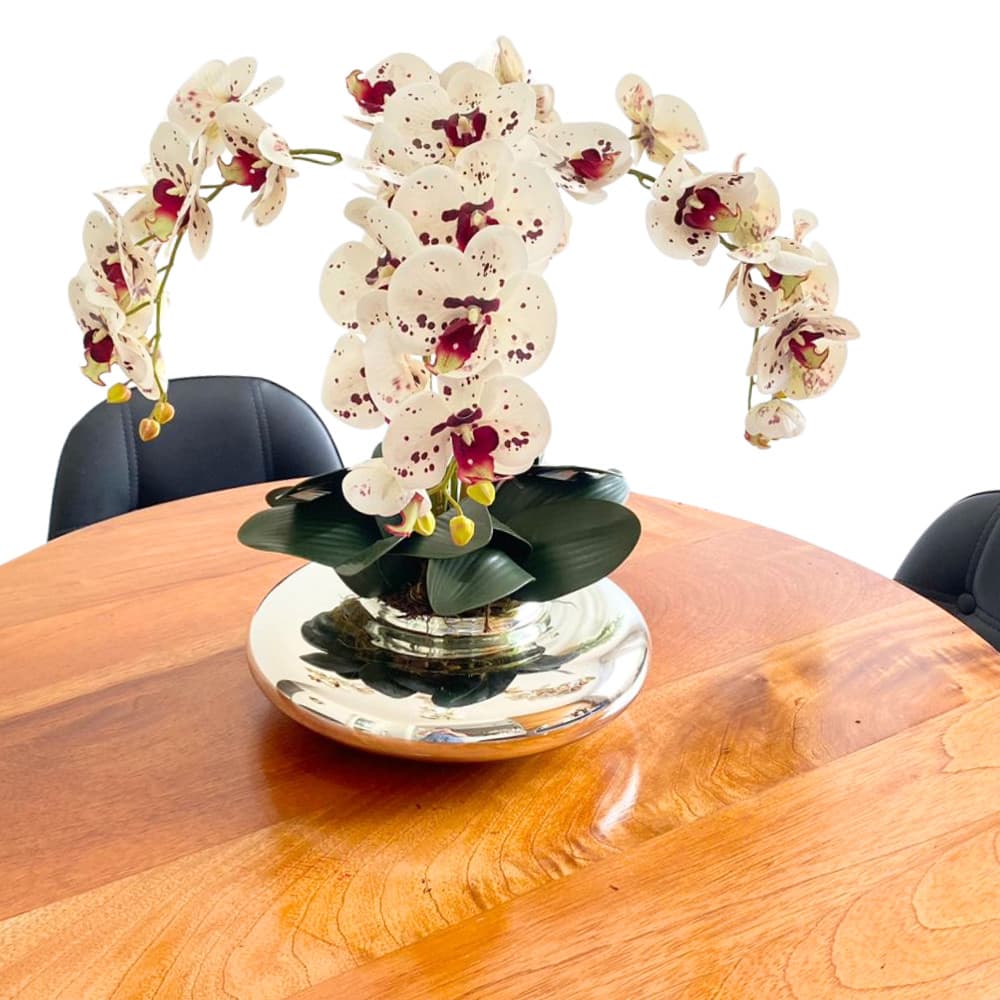 Centro De Mesa Arranjo 4 hastes De Orquidea Vaso Prata