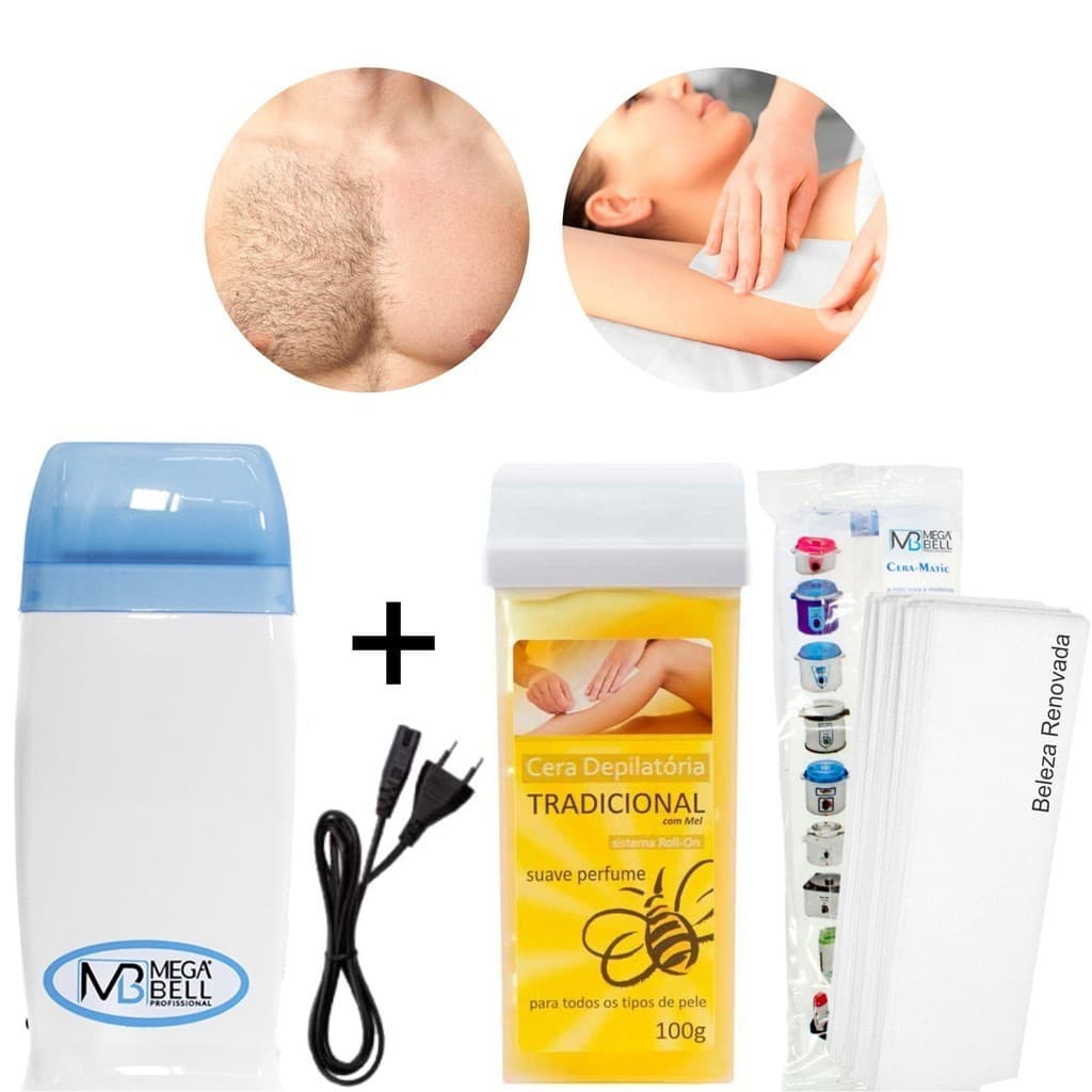 Cera Depilatória + Aquecedor Rollon +25 Papel Falso Tecido
