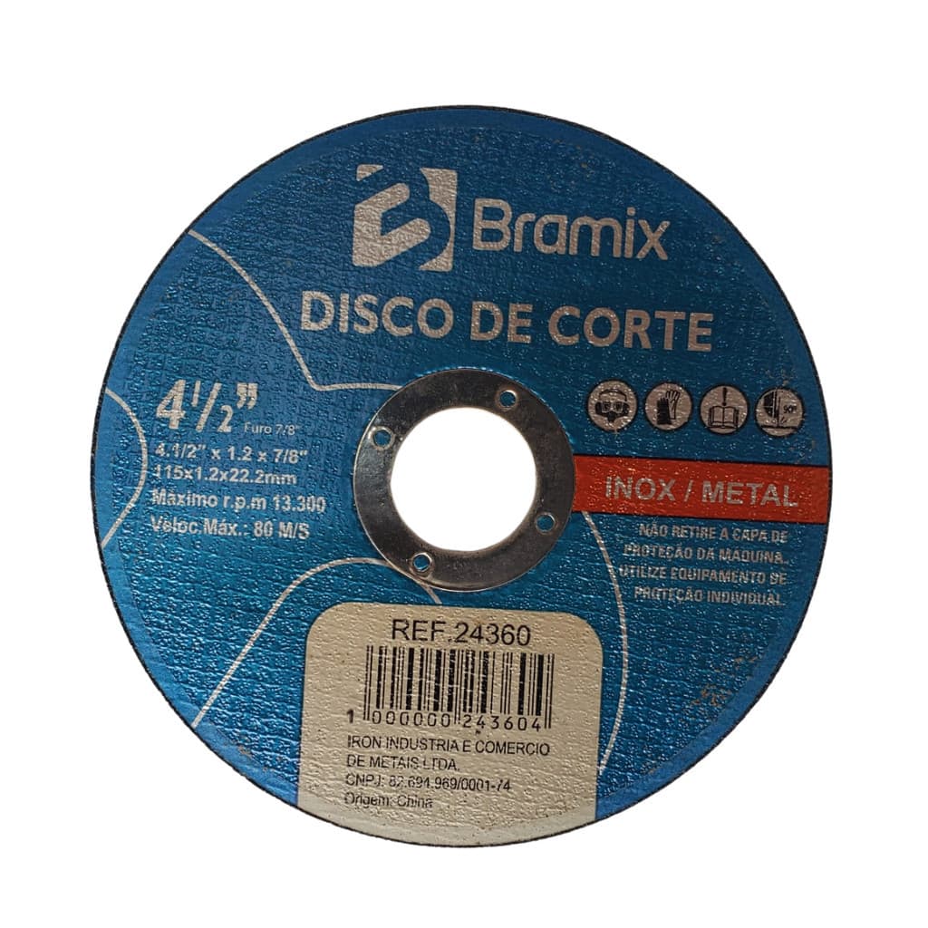 KIT 25 DISCOS ABRASIVO DE CORTE 4,5" 115 BRAMIX