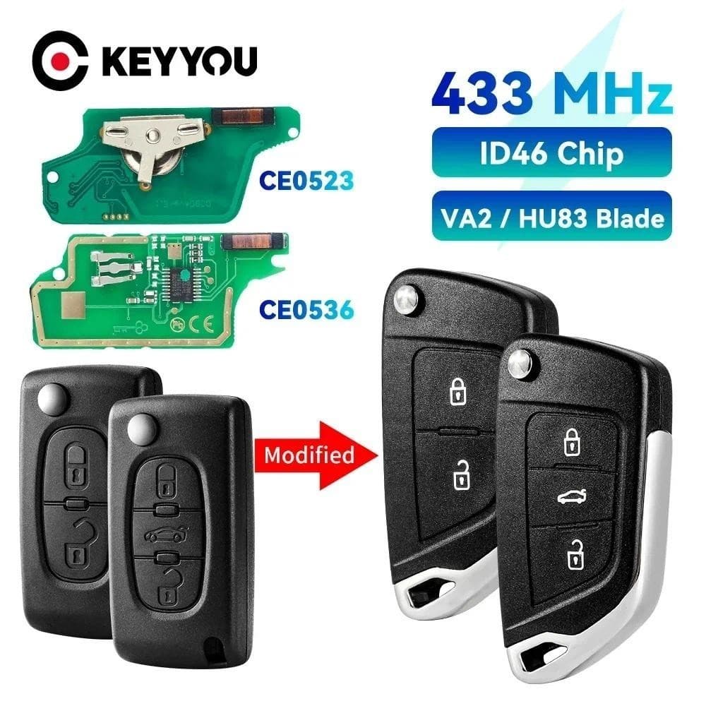 433MHz ASK/FSK ID46 Chip Chave Remota Modificada Para Citroen C3 C4 Peugeot 307 308 407 408