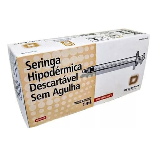 Seringa Sem Agulha 1ml Bico Slip Descartável Descarpack 100u