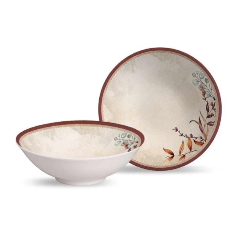 Kit 2 Bowl 2 Xicaras com Pires Aquarelle em Cerâmica Flower