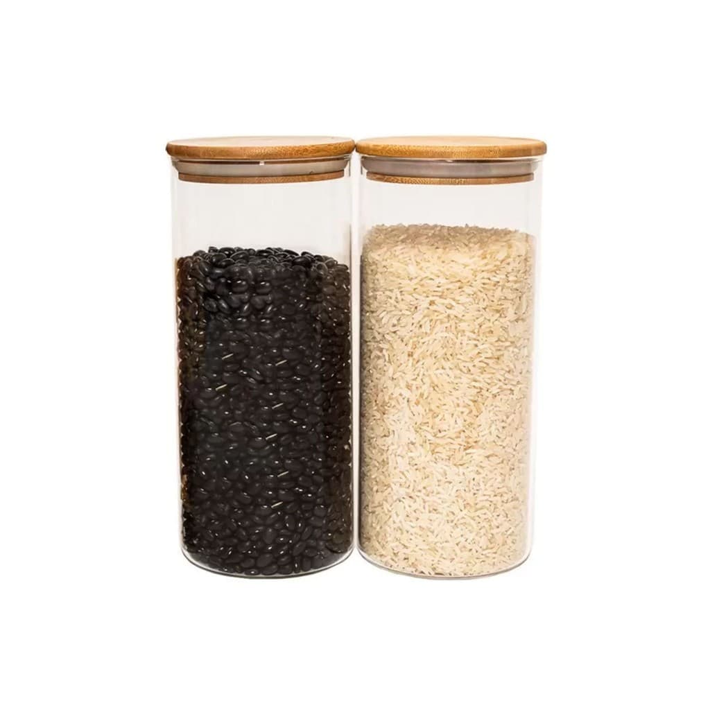 Kit 2 Pote Porta Condimentos Mantimentos Design Versátil Tampa De Bambu Hermético 1250ml