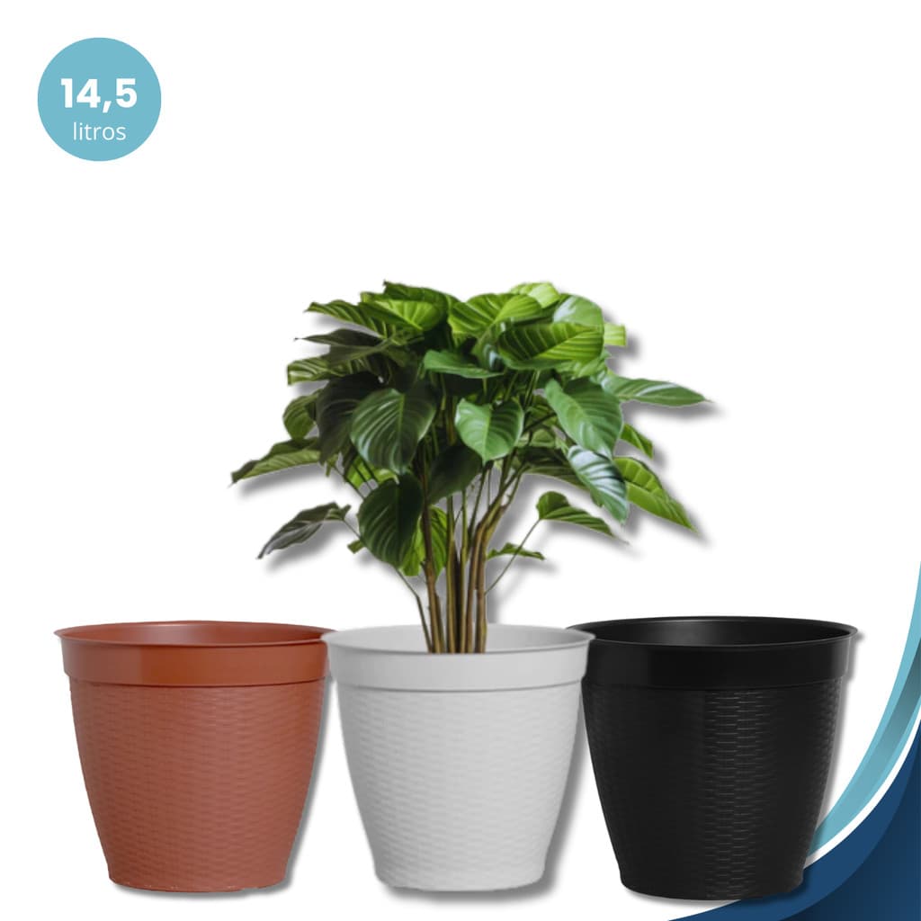 Vaso Redondo Rattan Vime Jardim e Decoração, Compacto – 14,5L