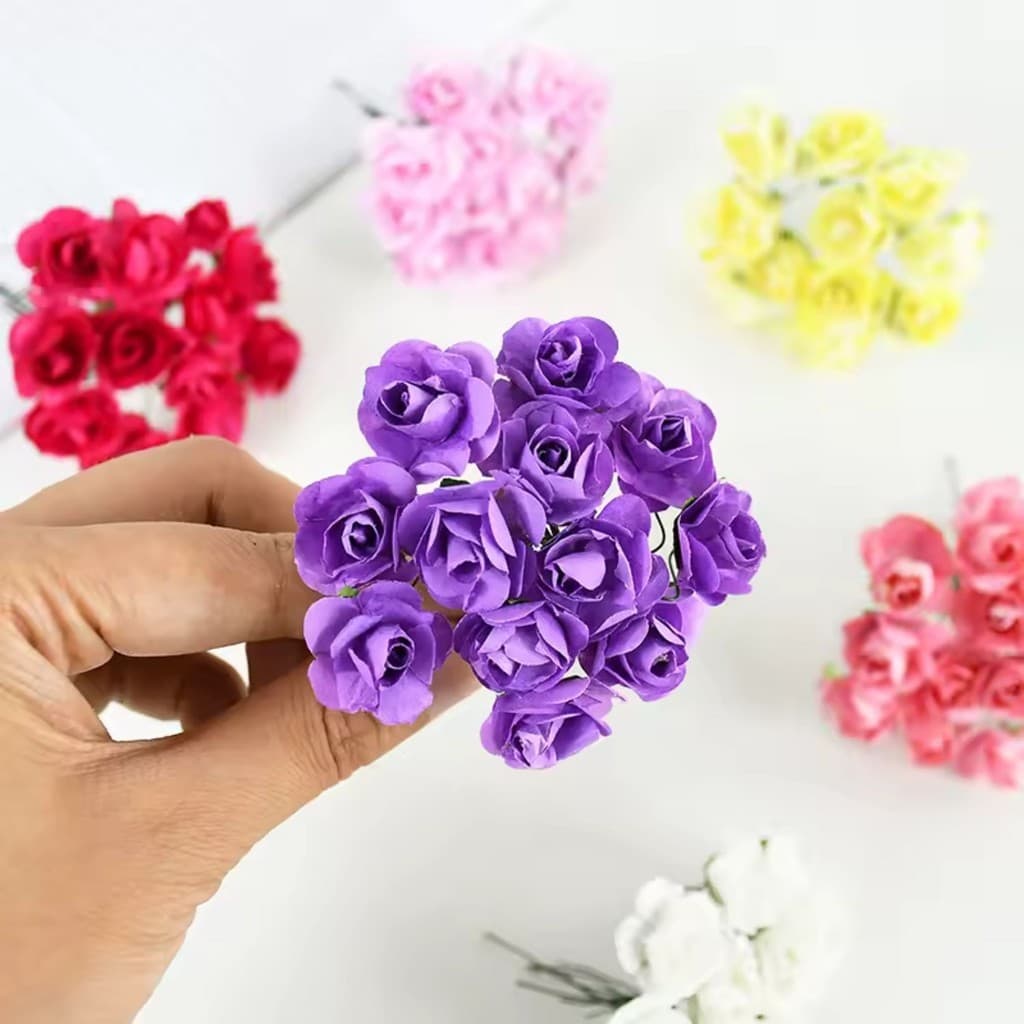 Artificial Mini Flor de Papel Bouquet Flores Artesanato Decoração Festa De Casamento DIY 2cm 144Pcs a