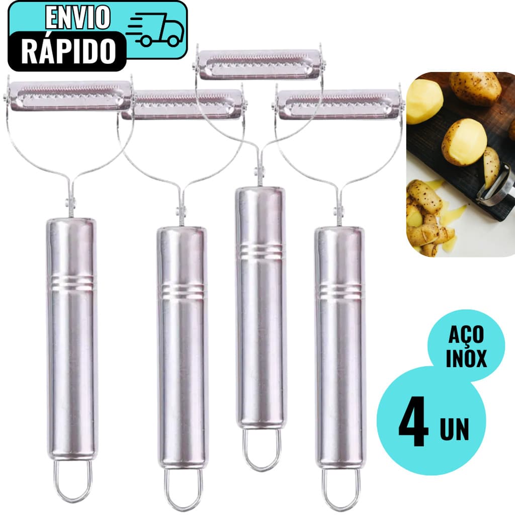 Kit 4 Descascador De Legumes Aço Inox Premium Cabo Ergonómico Para Cozinheiros Restaurante Casas