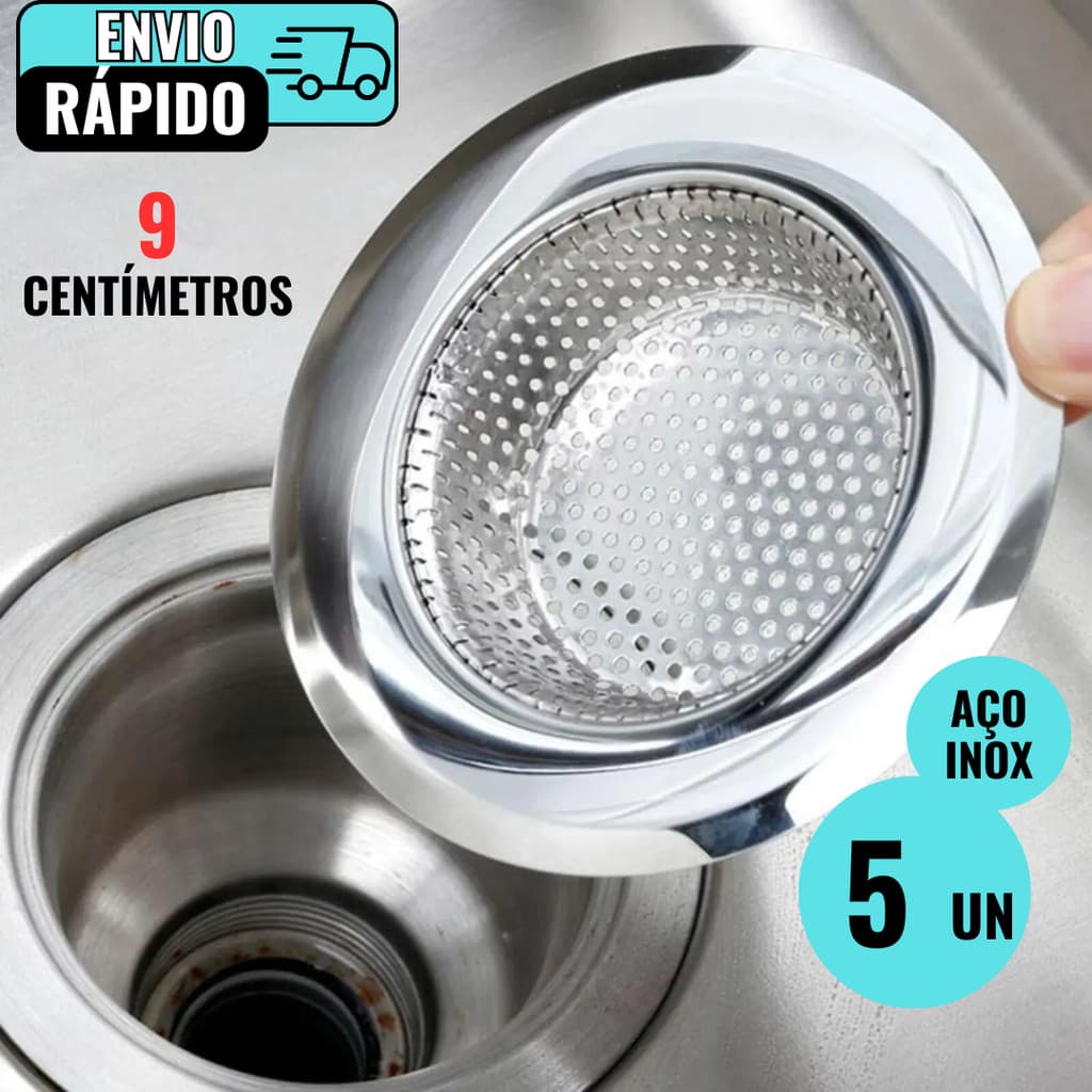 Kit 5 Ralos De Pia 9cm Em Inox Premium Protetor Evita EntupimentoS De Pias Restaurantes Domicílios