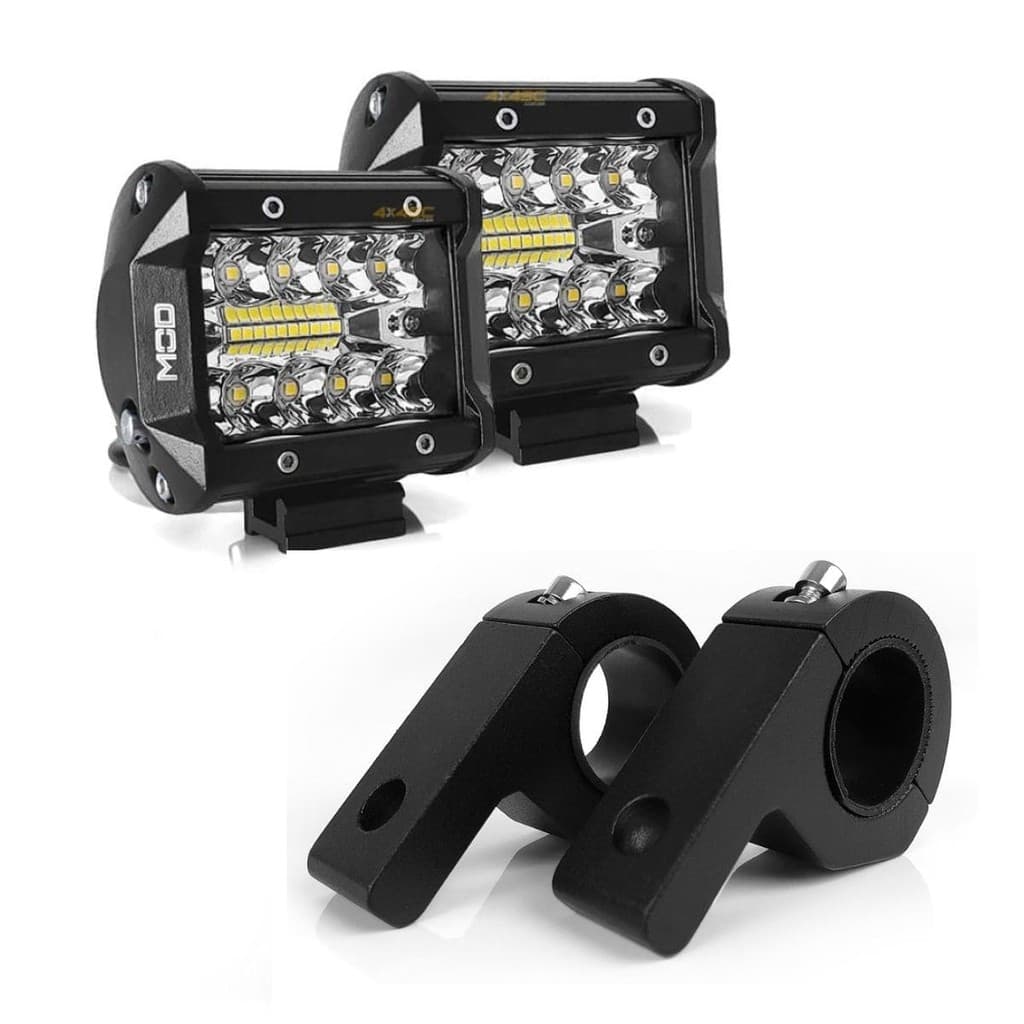 Par Farol Milha Led Automotivo Mod LEDs 60W 6500K Lente 8D Foco Spot e Flood 9,5cm Com Suporte Abraçadeira