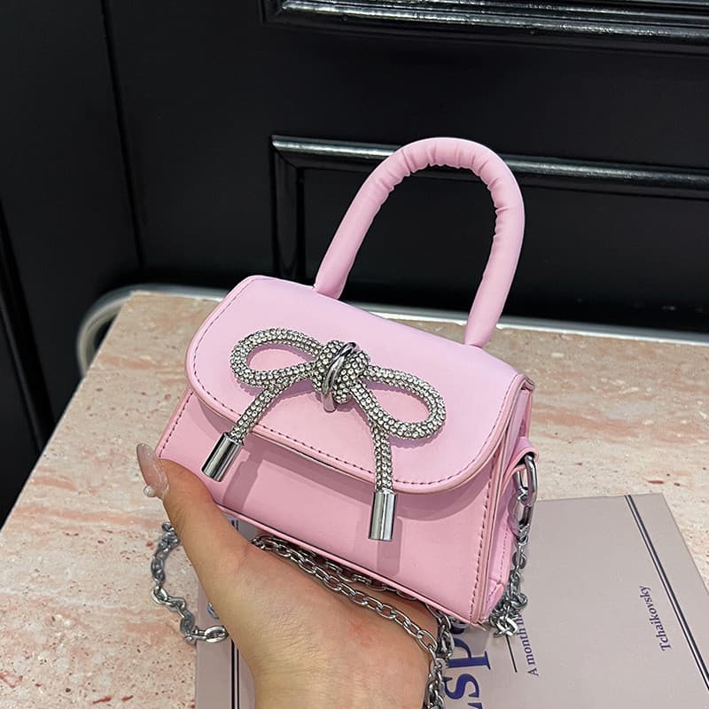 Bolsa de Ombro com Laço Estilo Francês Bolsa Mensageira Feminina com Corrente