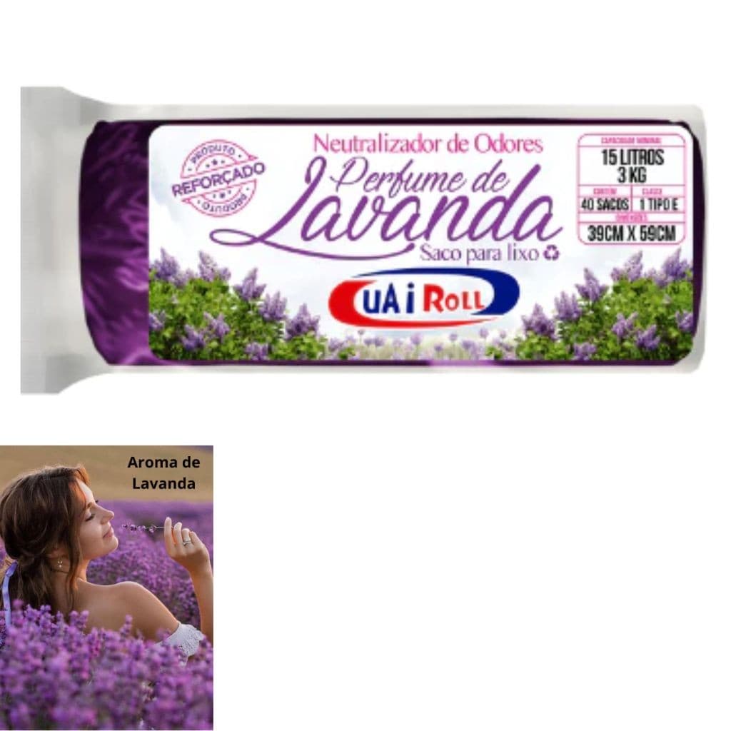 Saco De Lixo Perfumado para salão e casa  40 Unidades 15 Litros Com Cheiro de Lavanda Econômico