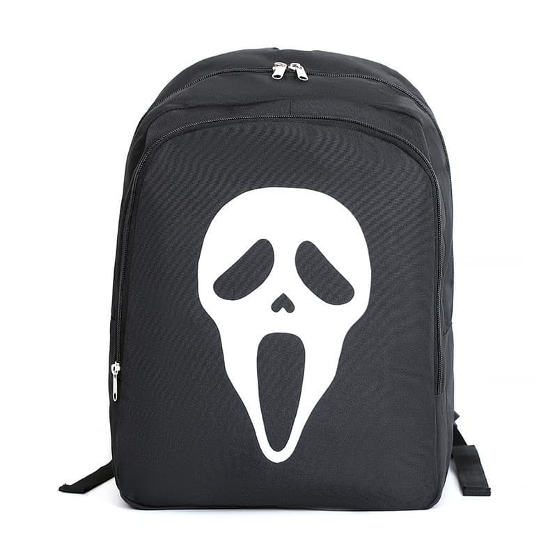 Mochila de Halloween com elementos de caveira preto